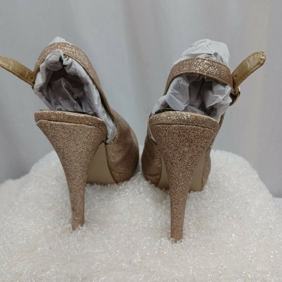 Madden Girl Sookiee Shoes Size 8.5 Gold Glitter Sling Back Platform Heels Pumps - Picture 6 of 10